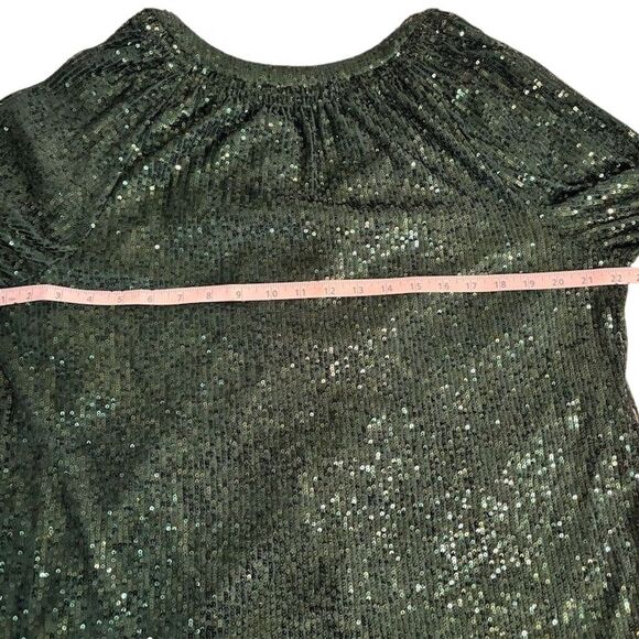Crown & Ivy Women's Sequin Blouse Green Long Sleeve Size L Christmas Holidays - Picture 8 of 9